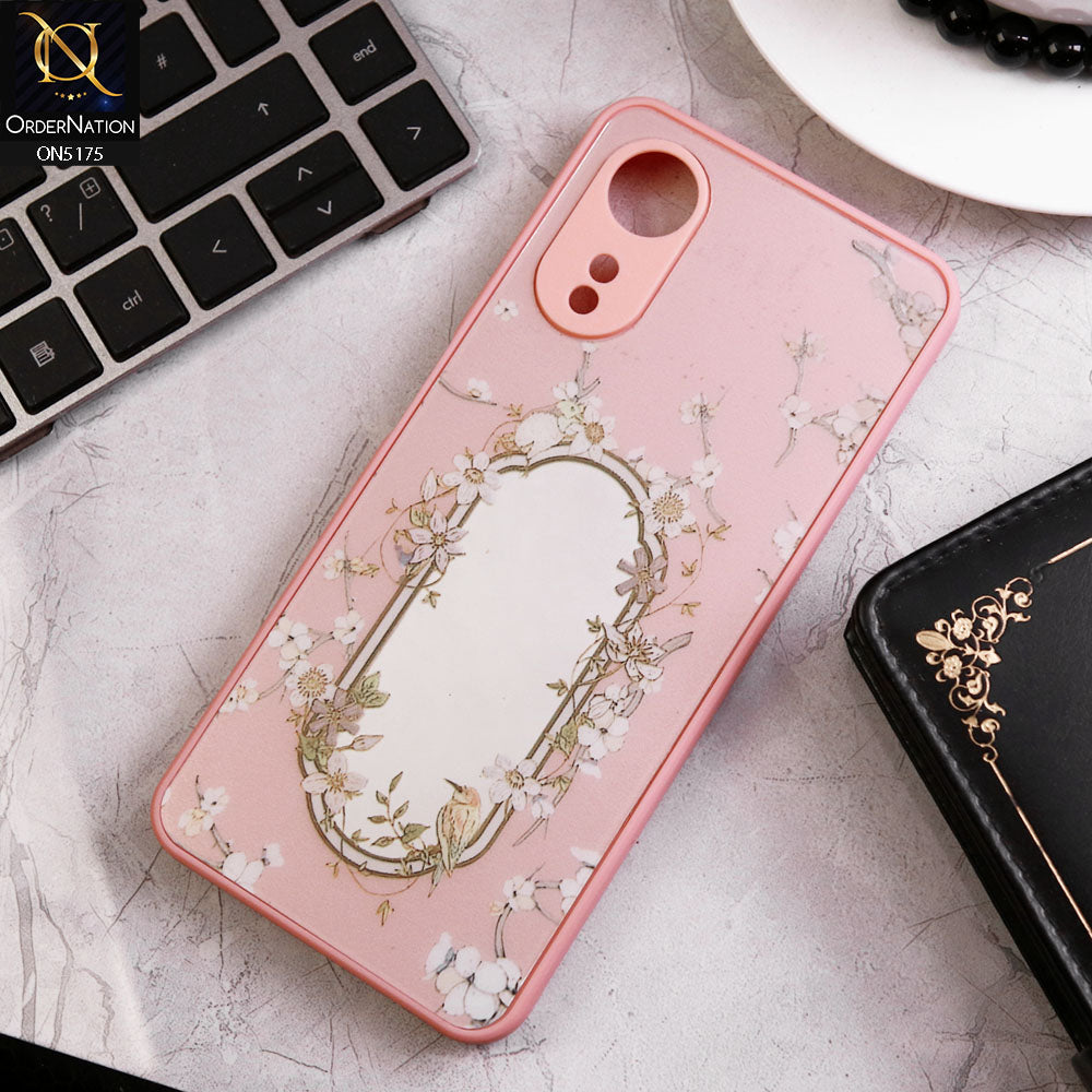 Oppo A17 Cover - Pink - Trendy Printed Spring Floral Design Mirror Soft Border Case With Camera Protection