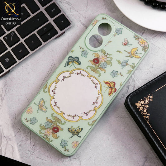 Oppo A18 Cover - Green - Trendy Printed Spring Floral Design Mirror Soft Border Case With Camera Protection