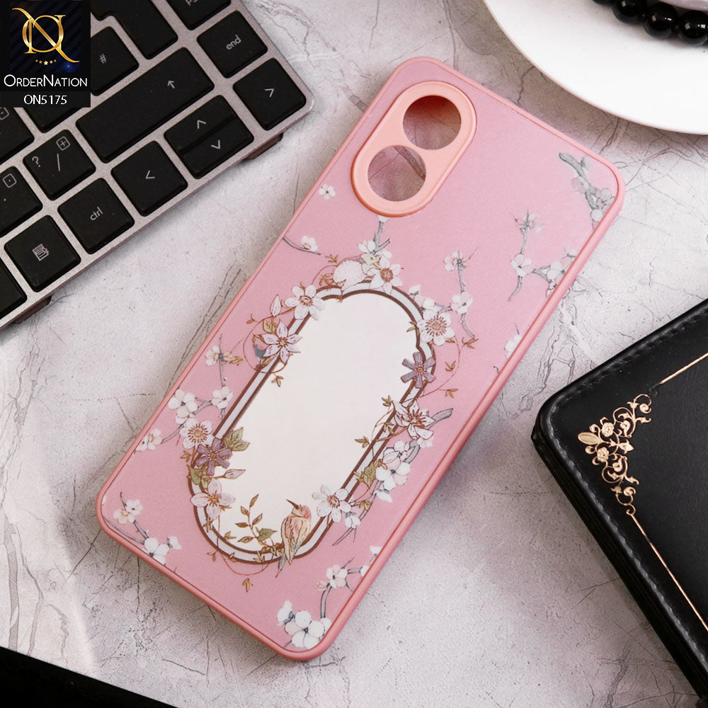 Oppo A18 Cover - Pink - Trendy Printed Spring Floral Design Mirror Soft Border Case With Camera Protection