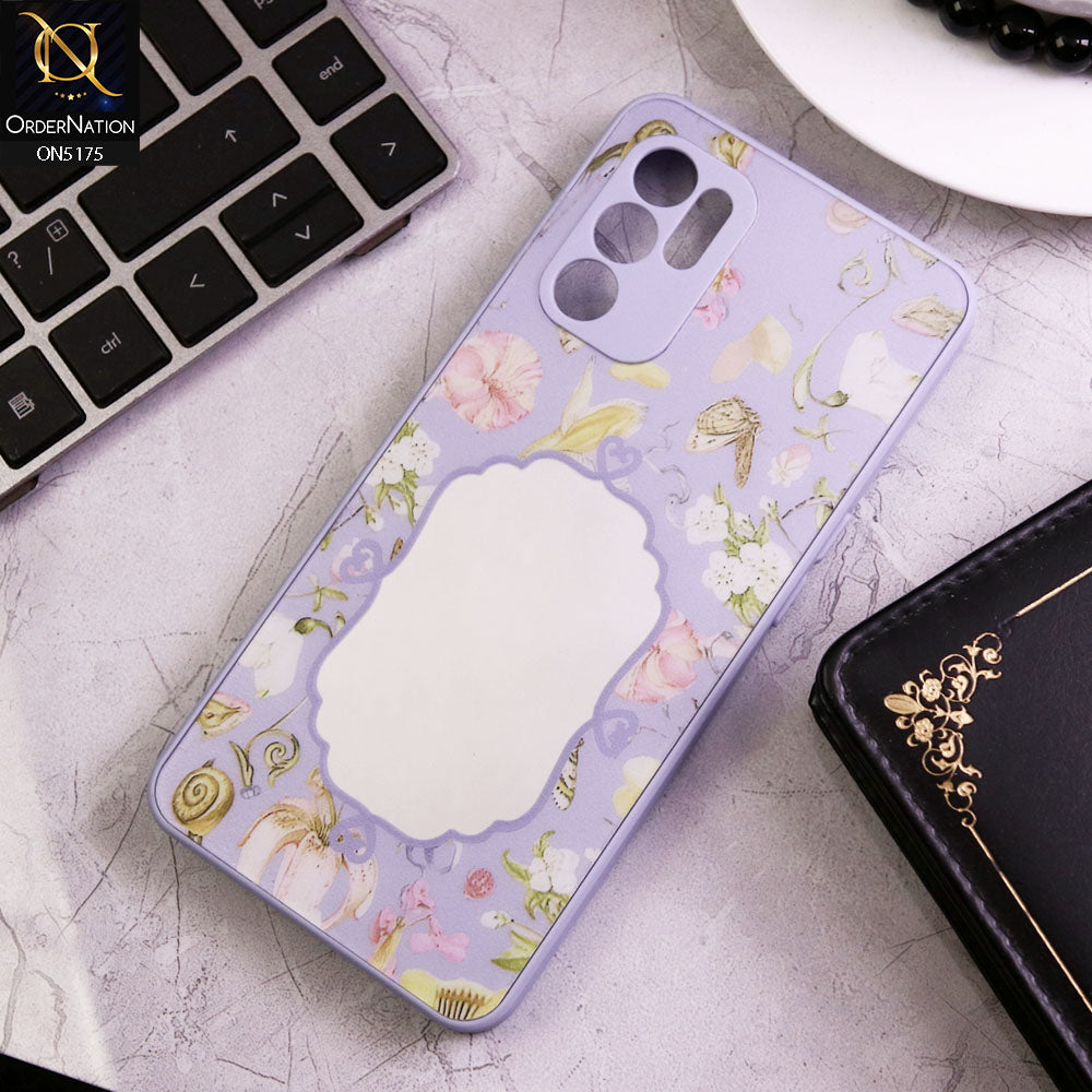 Oppo Reno 6 Cover - Purple - Trendy Printed Spring Floral Design Mirror Soft Border Case With Camera Protection