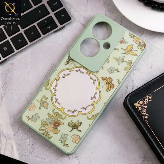 Oppo Reno 11F 5G Cover - Green - Trendy Printed Spring Floral Design Mirror Soft Border Case With Camera Protection