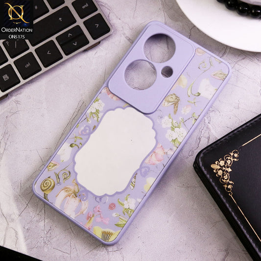 Oppo Reno 11F 5G Cover - Purple - Trendy Printed Spring Floral Design Mirror Soft Border Case With Camera Protection