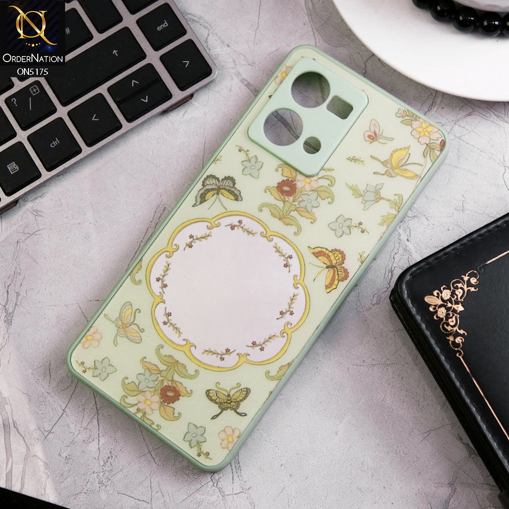 Oppo Reno 7 4G Cover - Green - Trendy Printed Spring Floral Design Mirror Soft Border Case With Camera Protection