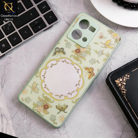 Oppo F21 Pro 4G Cover - Green - Trendy Printed Spring Floral Design Mirror Soft Border Case With Camera Protection