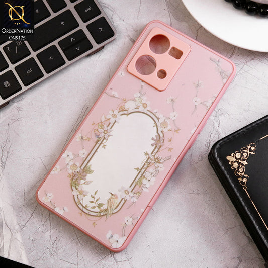 Oppo F21 Pro 4G Cover - Pink - Trendy Printed Spring Floral Design Mirror Soft Border Case With Camera Protection