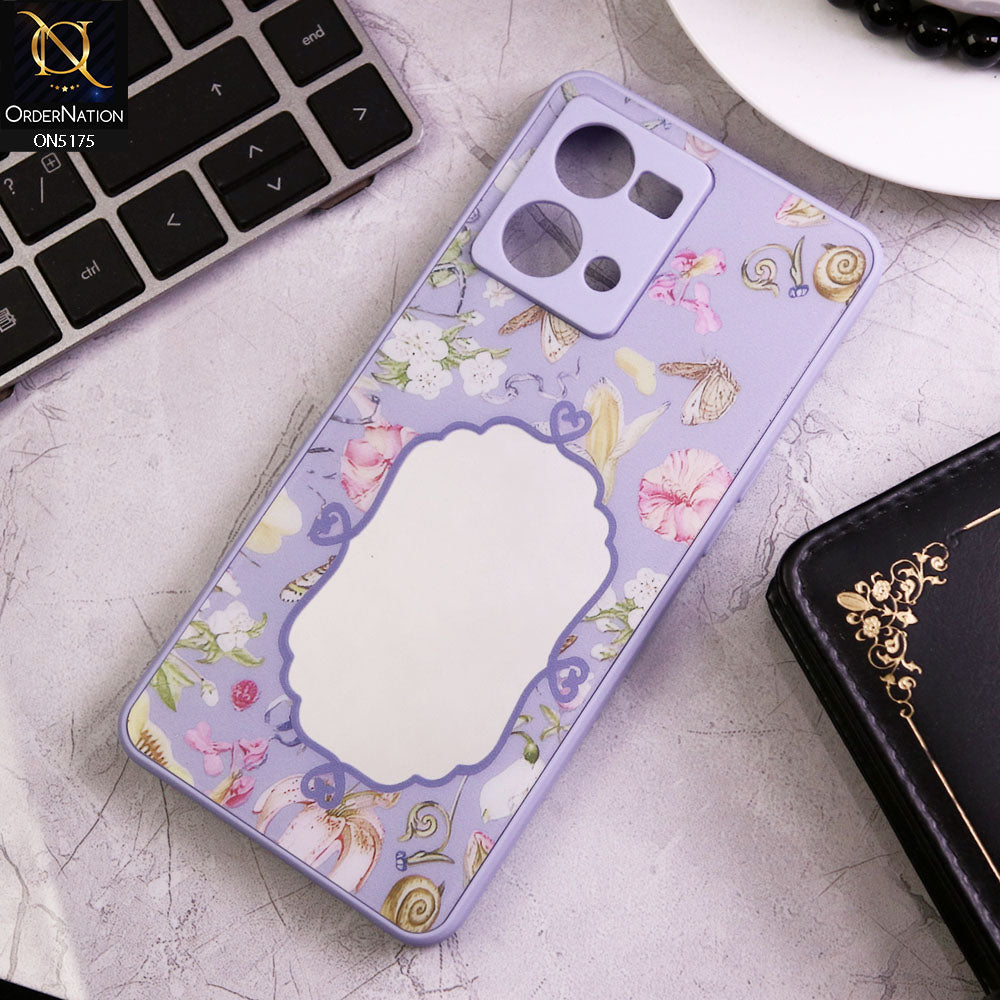 Oppo Reno 7 4G Cover - Purple - Trendy Printed Spring Floral Design Mirror Soft Border Case With Camera Protection