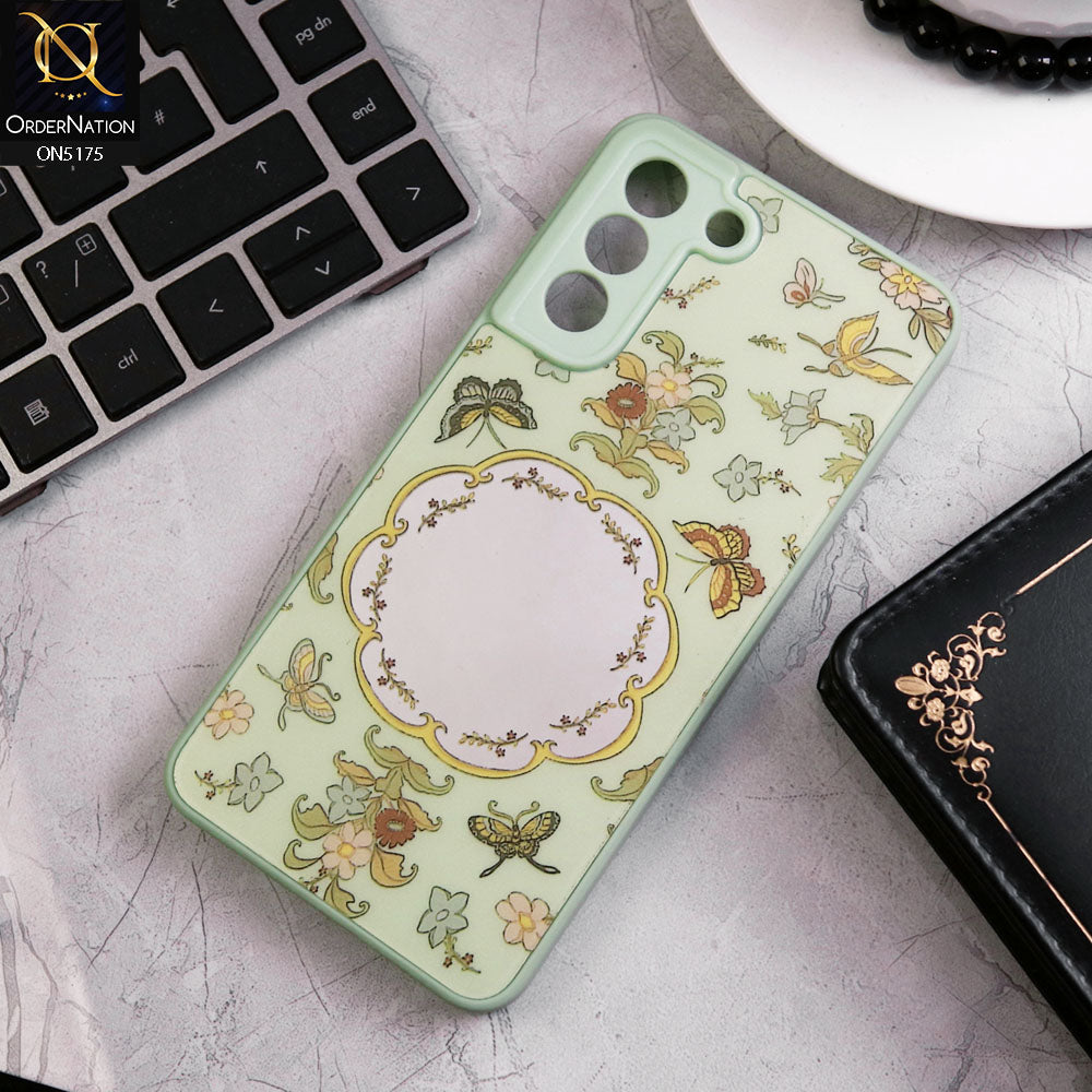 Samsung Galaxy S21 FE 5G Cover - Green - Trendy Printed Spring Floral Design Mirror Soft Border Case With Camera Protection