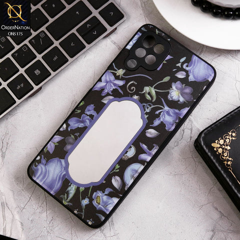 Samsung Galaxy A12 Cover - Black - Trendy Printed Spring Floral Design Mirror Soft Border Case With Camera Protection