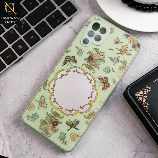 Samsung Galaxy A12 Cover - Green - Trendy Printed Spring Floral Design Mirror Soft Border Case With Camera Protection