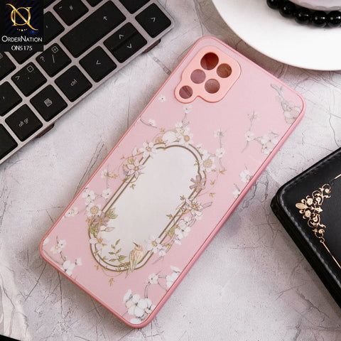 Samsung Galaxy A12 Cover - Pink - Trendy Printed Spring Floral Design Mirror Soft Border Case With Camera Protection