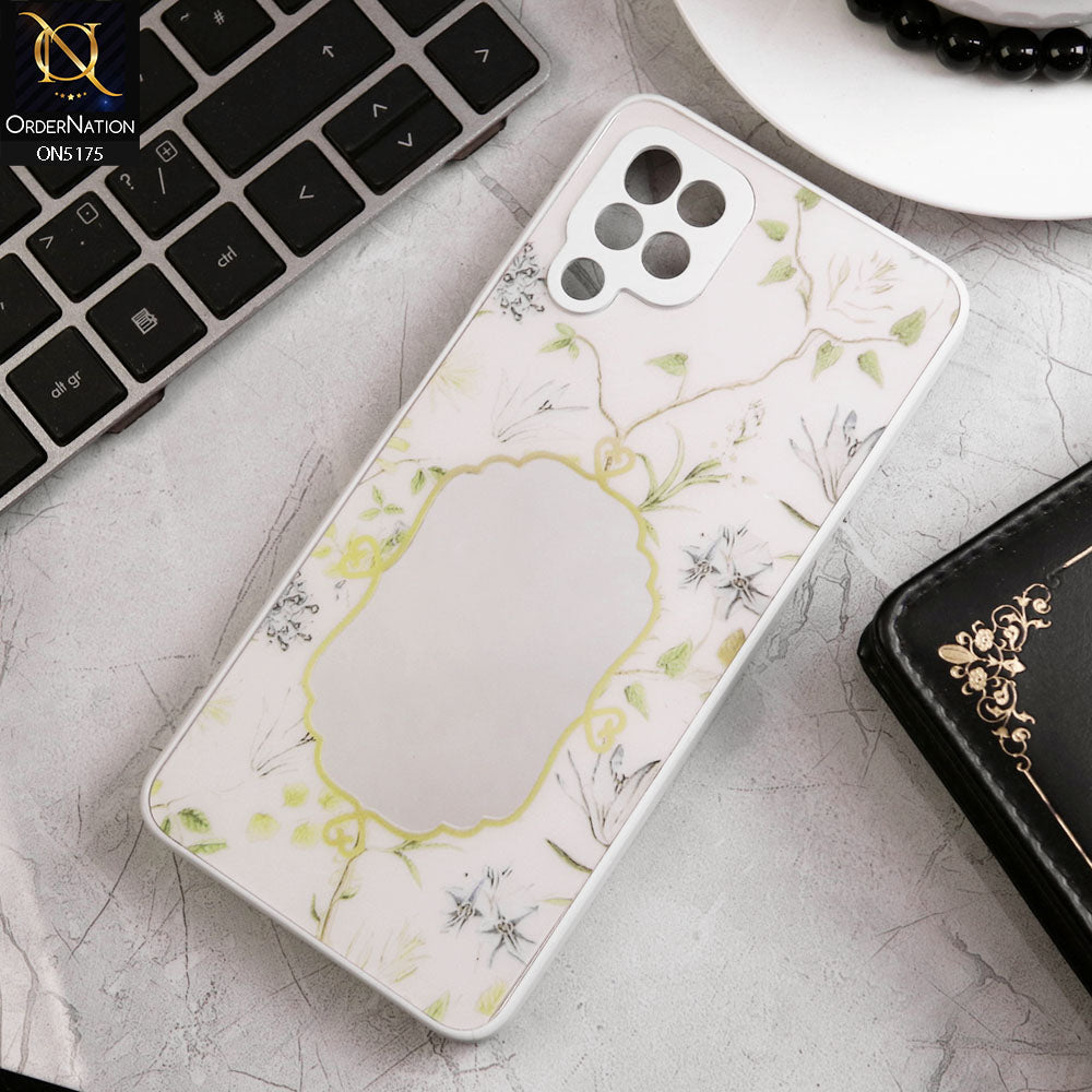 Samsung Galaxy A12 Cover - White - Trendy Printed Spring Floral Design Mirror Soft Border Case With Camera Protection