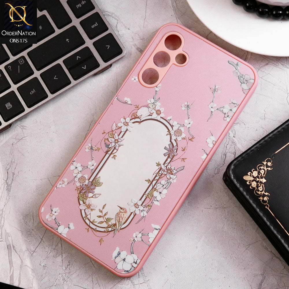 Samsung Galaxy A14 Cover - Pink - Trendy Printed Spring Floral Design Mirror Soft Border Case With Camera Protection