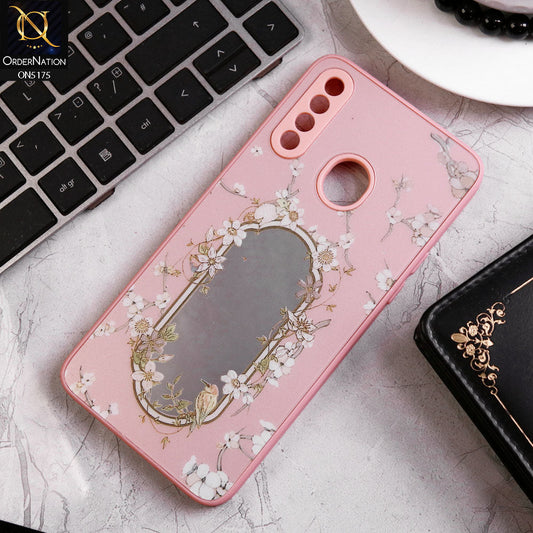 Samsung Galaxy A20s Cover - Pink - Trendy Printed Spring Floral Design Mirror Soft Border Case With Camera Protection