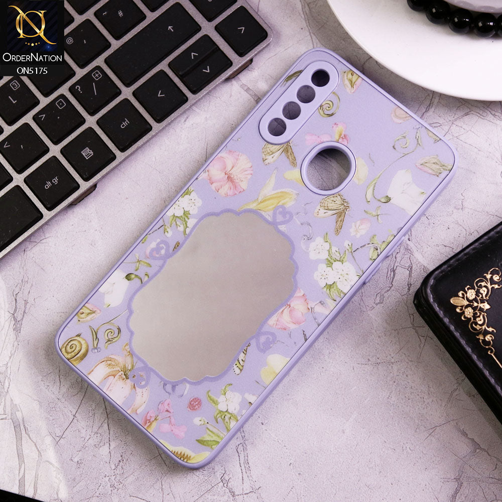 Samsung Galaxy A20s Cover - Purple - Trendy Printed Spring Floral Design Mirror Soft Border Case With Camera Protection