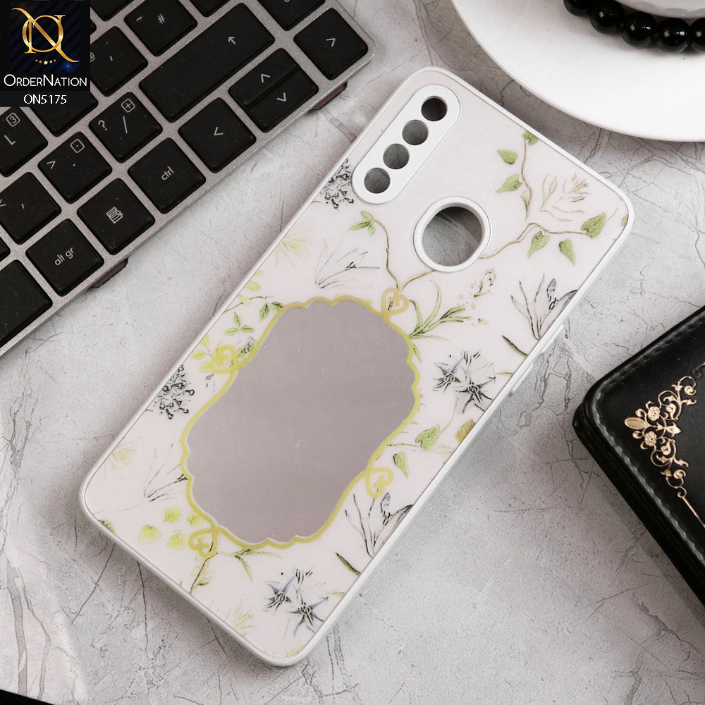 Samsung Galaxy A20s Cover - White - Trendy Printed Spring Floral Design Mirror Soft Border Case With Camera Protection