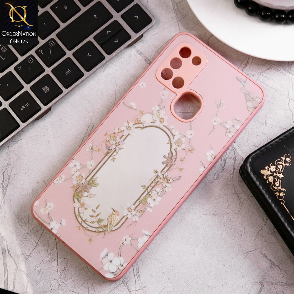 Samsung Galaxy A21s Cover - Pink - Trendy Printed Spring Floral Design Mirror Soft Border Case With Camera Protection