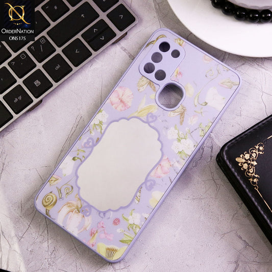 Samsung Galaxy A21s Cover - Purple - Trendy Printed Spring Floral Design Mirror Soft Border Case With Camera Protection