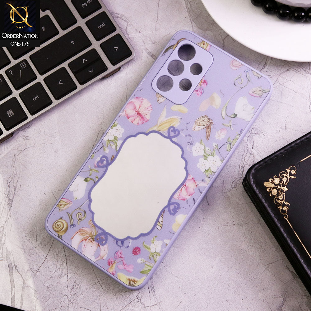 Samsung Galaxy A52s Cover - Purple - Trendy Printed Spring Floral Design Mirror Soft Border Case With Camera Protection