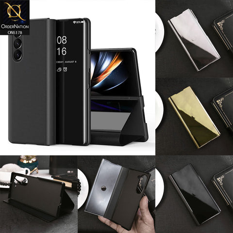 Samsung Galaxy Z Fold 6 5G Cover - Golden - Luxury Mirror View QR Flip Book Case