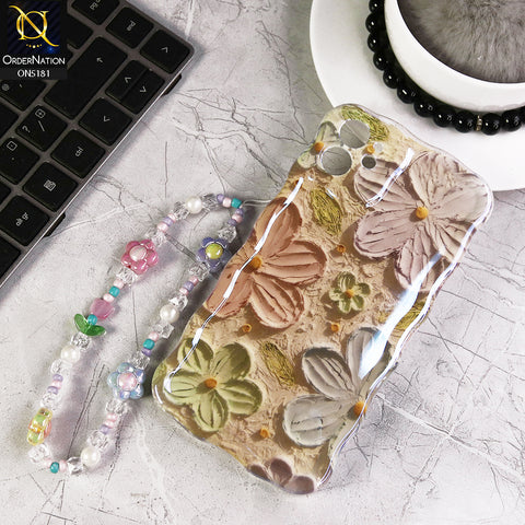 iPhone 12 Cover - Design1 - New Holographic Shine Oil Painting Flowers Design Curvy Borders Protective Case With Tussle Holder