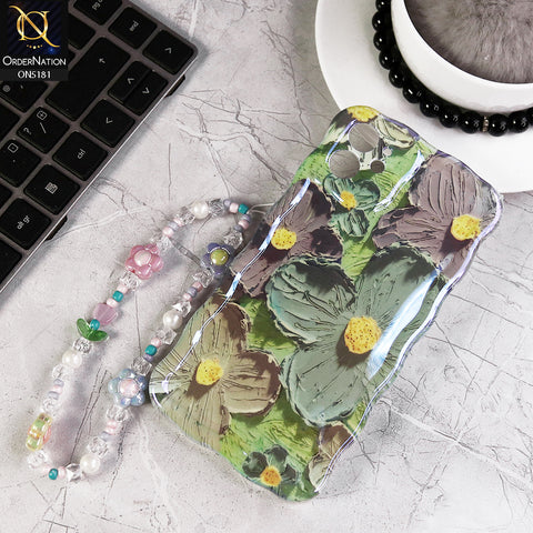 iPhone 12 Pro Cover - Design2 - New Holographic Shine Oil Painting Flowers Design Curvy Borders Protective Case With Tussle Holder