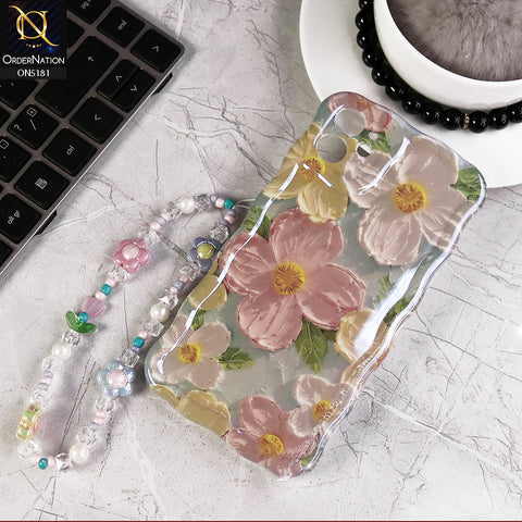 iPhone 12 Pro Cover - Design3 - New Holographic Shine Oil Painting Flowers Design Curvy Borders Protective Case With Tussle Holder