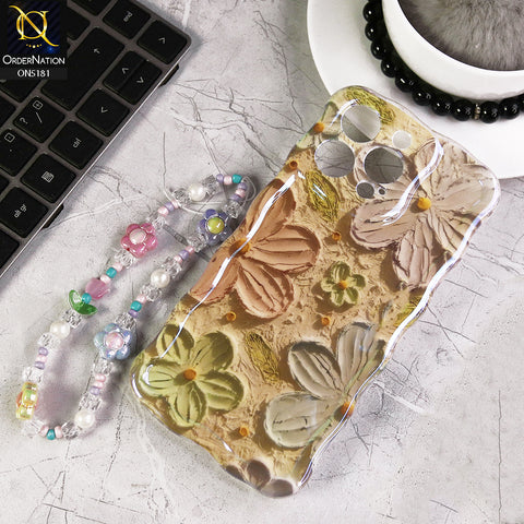 iPhone 13 Pro Cover - Design1 - New Holographic Shine Oil Painting Flowers Design Curvy Borders Protective Case With Tussle Holder