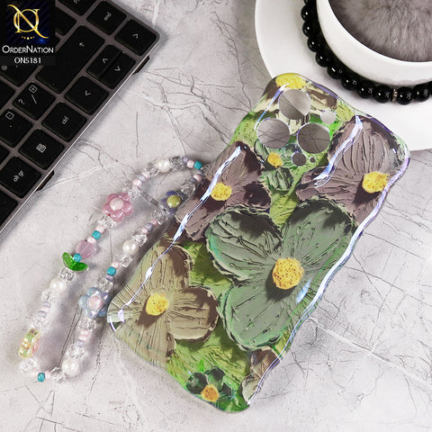 iPhone 13 Pro Cover - Design2 - New Holographic Shine Oil Painting Flowers Design Curvy Borders Protective Case With Tussle Holder