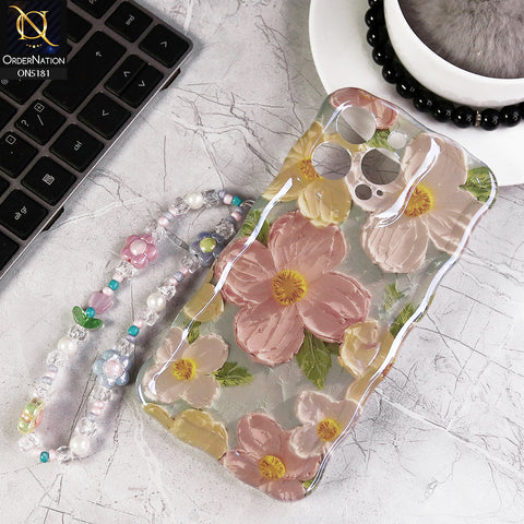 iPhone 13 Pro Cover - Design3 - New Holographic Shine Oil Painting Flowers Design Curvy Borders Protective Case With Tussle Holder