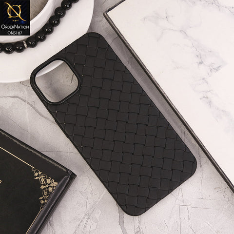 iPhone 11 Pro Max Cover - Black - New Woven Design Leather Feel Soft TPU Case