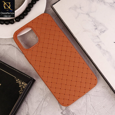 iPhone 12 Pro Max Cover - Orange - New Woven Design Leather Feel Soft TPU Case