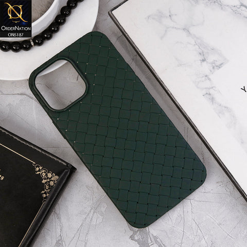 iPhone 13 Pro Cover - Dark Green - New Woven Design Leather Feel Soft TPU Case