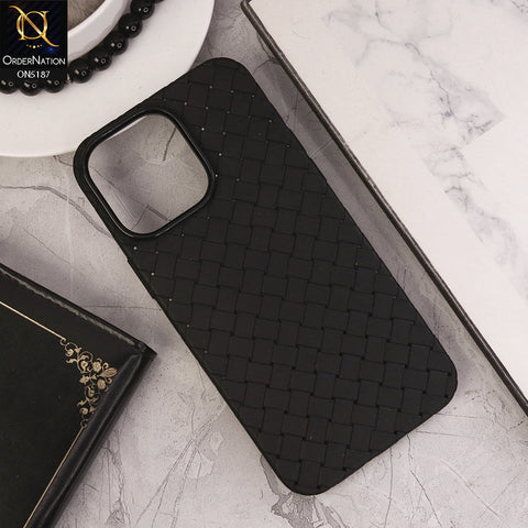 iPhone 14 Pro Cover - Black - New Woven Design Leather Feel Soft TPU Case