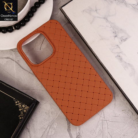 iPhone 14 Pro Max Cover - Orange - New Woven Design Leather Feel Soft TPU Case