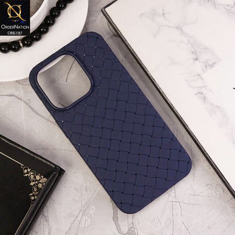 iPhone 14 Pro Cover - Blue - New Woven Design Leather Feel Soft TPU Case