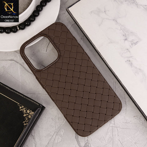 iPhone 16 Pro Max Cover - Brown - New Woven Design Leather Feel Soft TPU Case