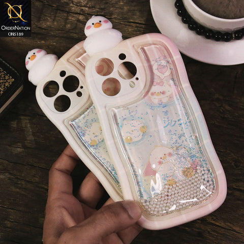 iPhone 13 Pro Max Cover - Design 1 - 3D Cute Cartoon Doll Bling Liquid Glitter Floating Pearls Shockproof Protective Soft Case