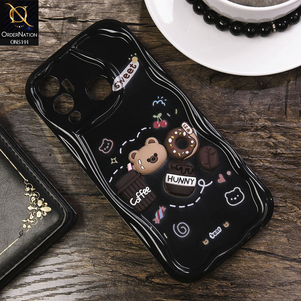 Infinix Hot 12 Play Cover - Black - Cute 3D Cartoon Coffee Honey Donut Silicon Helix Soft Borders Camera Protection Case