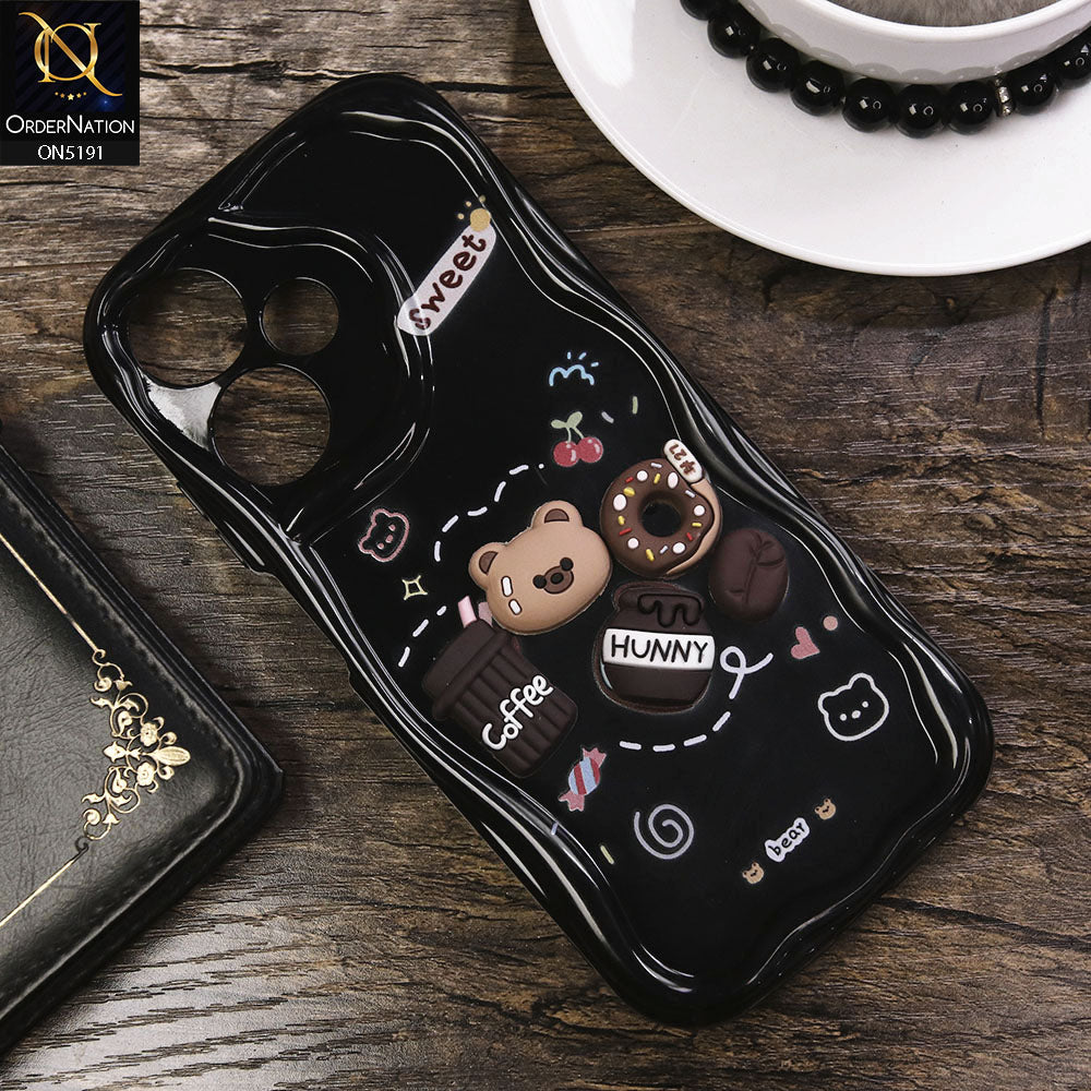 Infinix Hot 30 Play Cover - Black - Cute 3D Cartoon Coffee Honey Donut Silicon Helix Soft Borders Camera Protection Case