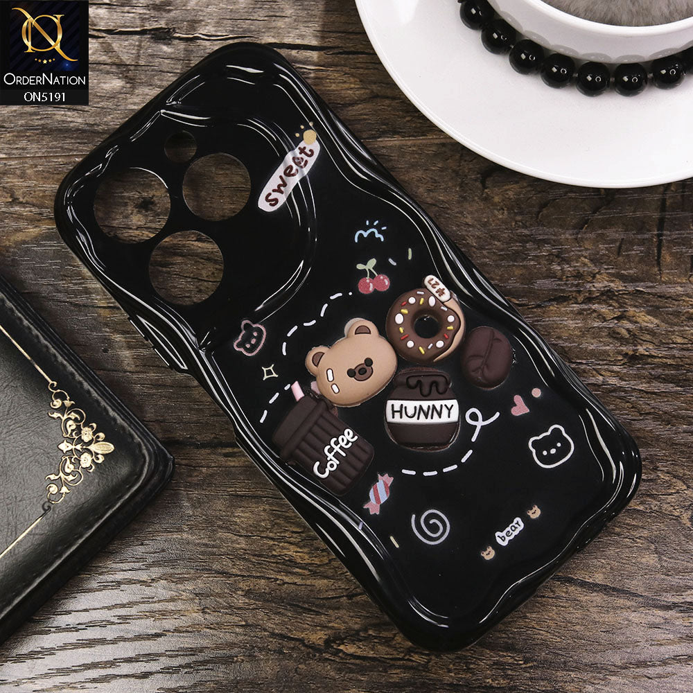 Infinix Hot 40 Pro Cover - Black - Cute 3D Cartoon Coffee Honey Donut Silicon Helix Soft Borders Camera Protection Case