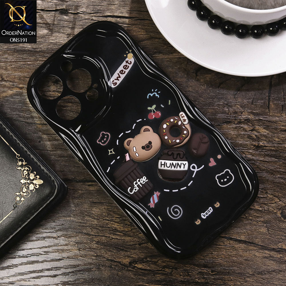 iPhone 15 Pro Max Cover - Black - Cute 3D Cartoon Coffee Honey Donut Silicon Helix Soft Borders Camera Protection Case