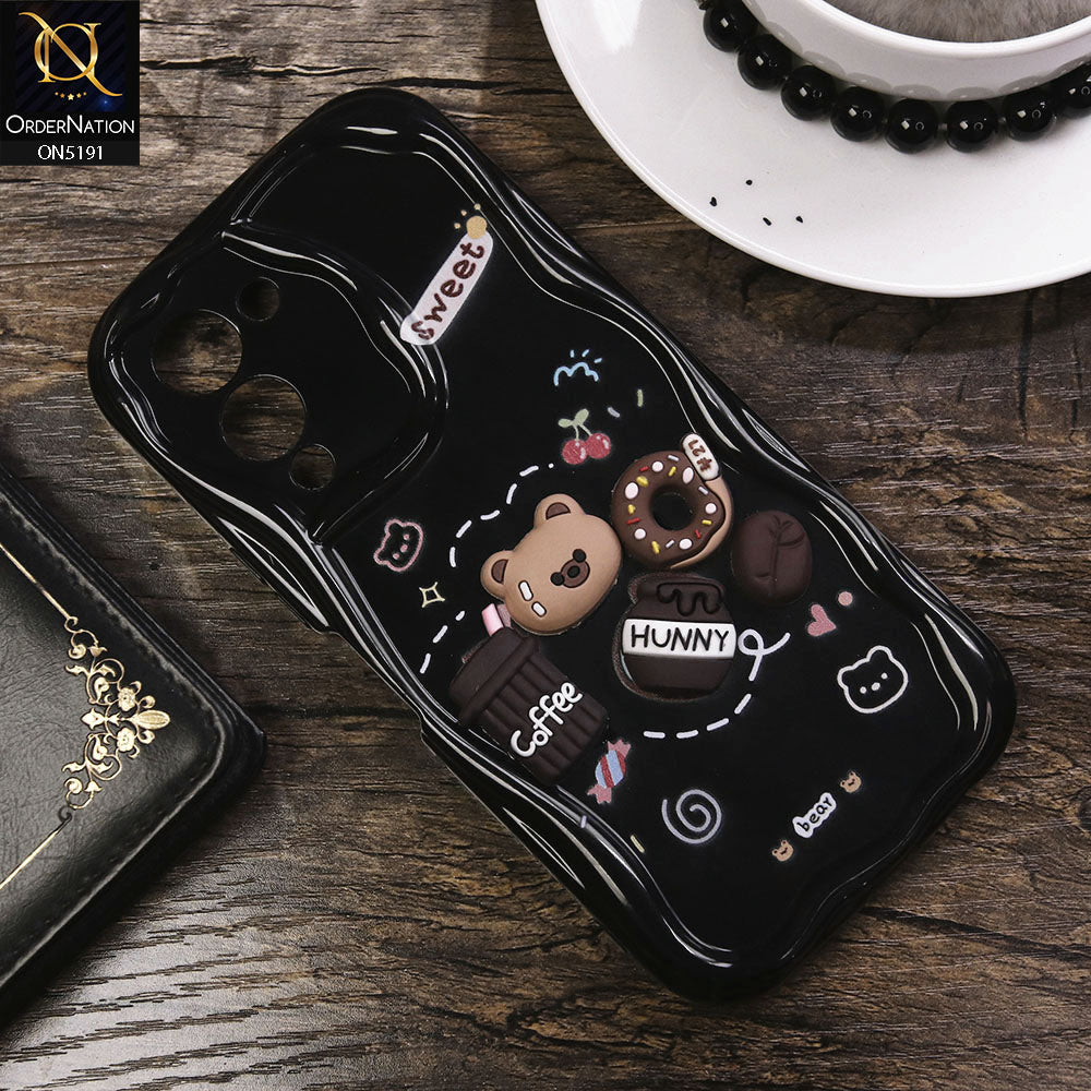 Infinix Note 12 G96 Cover - Black - Cute 3D Cartoon Coffee Honey Donut Silicon Helix Soft Borders Camera Protection Case