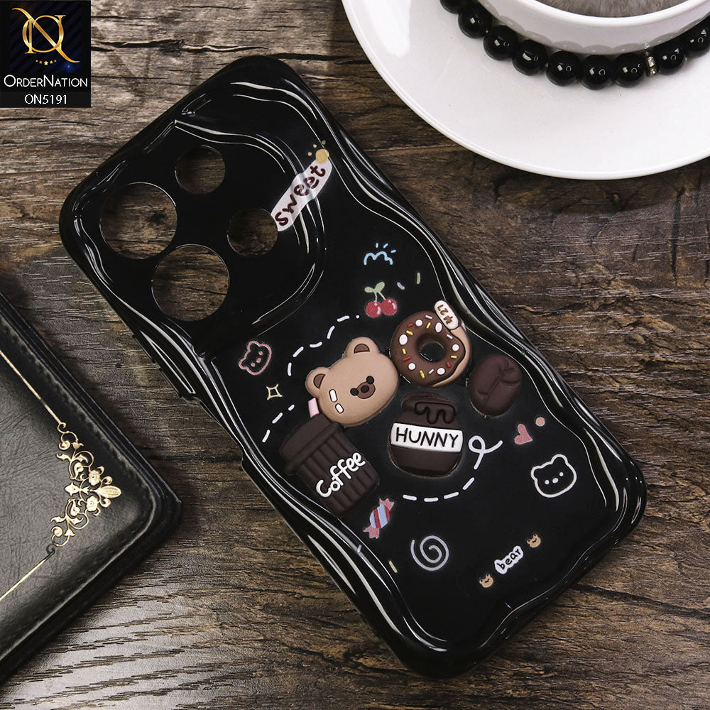 Infinix Note 30 Cover - Black - Cute 3D Cartoon Coffee Honey Donut Silicon Helix Soft Borders Camera Protection Case