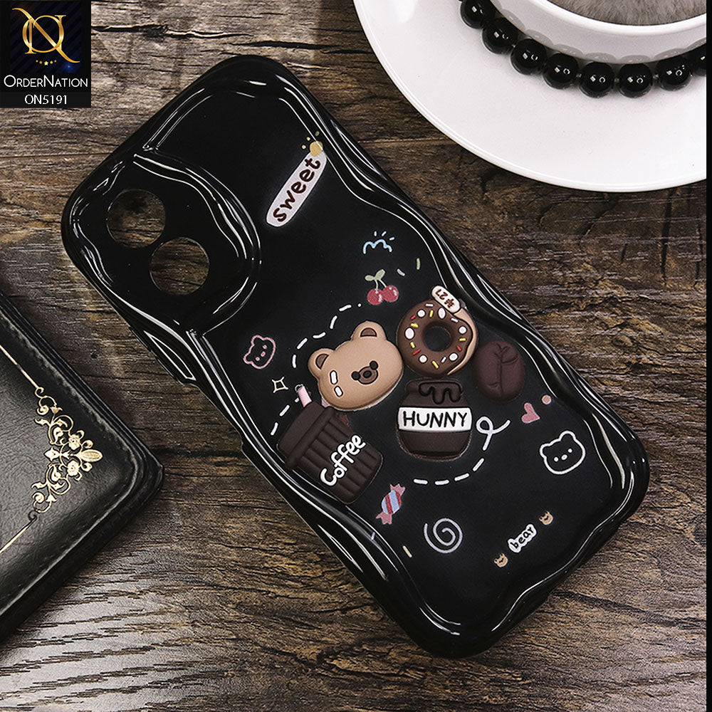 Oppo A18 Cover - Black - Cute 3D Cartoon Coffee Honey Donut Silicon Helix Soft Borders Camera Protection Case