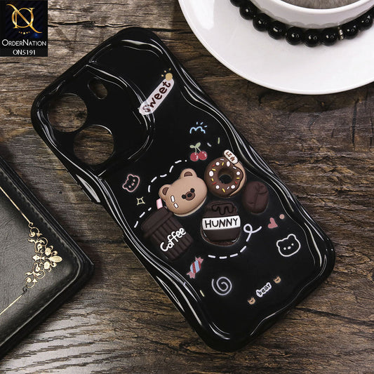 Xiaomi Redmi 13C Cover - Black - Cute 3D Cartoon Coffee Honey Donut Silicon Helix Soft Borders Camera Protection Case