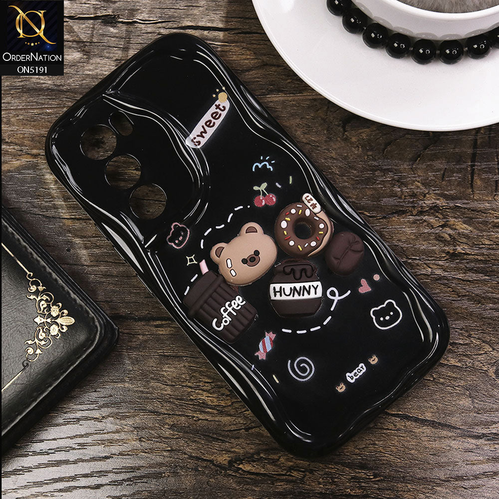 Oppo Reno 12 Cover - Black - Cute 3D Cartoon Coffee Honey Donut Silicon Helix Soft Borders Camera Protection Case