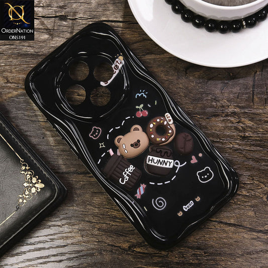 Oppo Reno 12F Cover - Black - Cute 3D Cartoon Coffee Honey Donut Silicon Helix Soft Borders Camera Protection Case