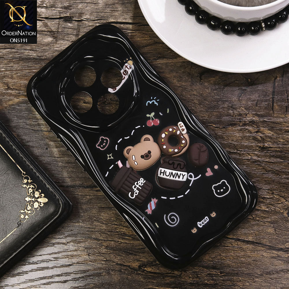 Oppo Reno 12F 4G Cover - Black - Cute 3D Cartoon Coffee Honey Donut Silicon Helix Soft Borders Camera Protection Case