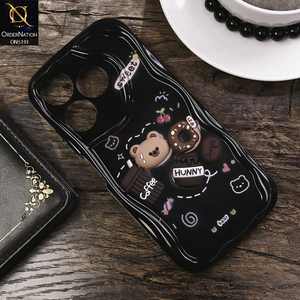 Tecno Spark 10C Cover - Black - Cute 3D Cartoon Coffee Honey Donut Silicon Helix Soft Borders Camera Protection Case