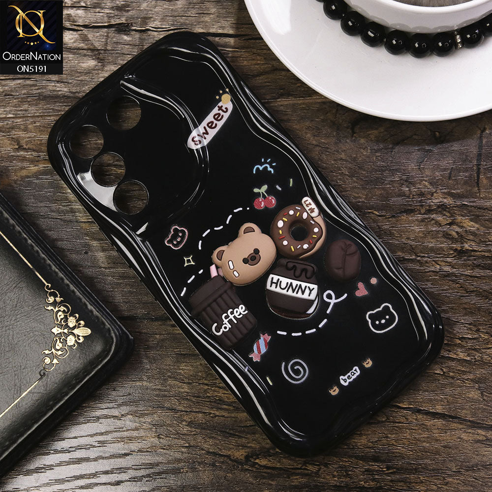 Vivo V27e Cover - Black - Cute 3D Cartoon Coffee Honey Donut Silicon Helix Soft Borders Camera Protection Case